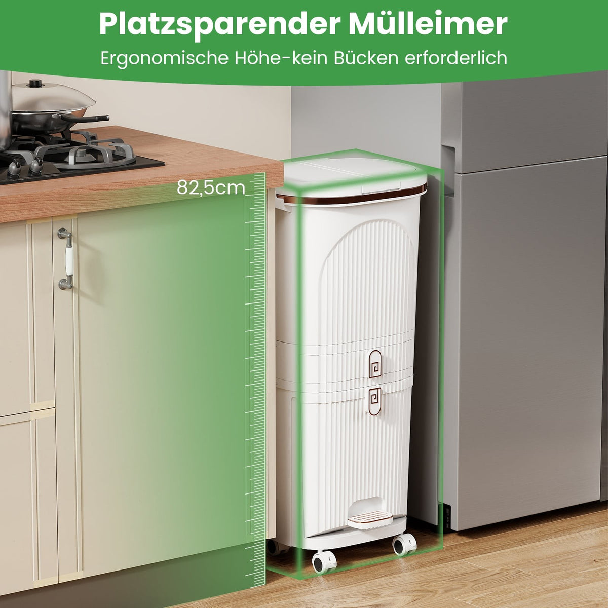 42L Kitchen Trash Can with Lid – 3-Tier Sorter, White