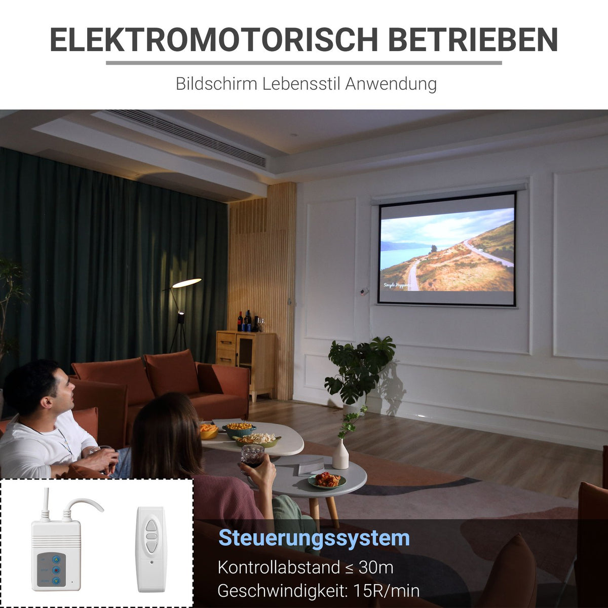 4:3 Projector Screen Electric 171 x 130 cm Projection Screen with Remote Control Film Screen for Home Cinema and Presentation White