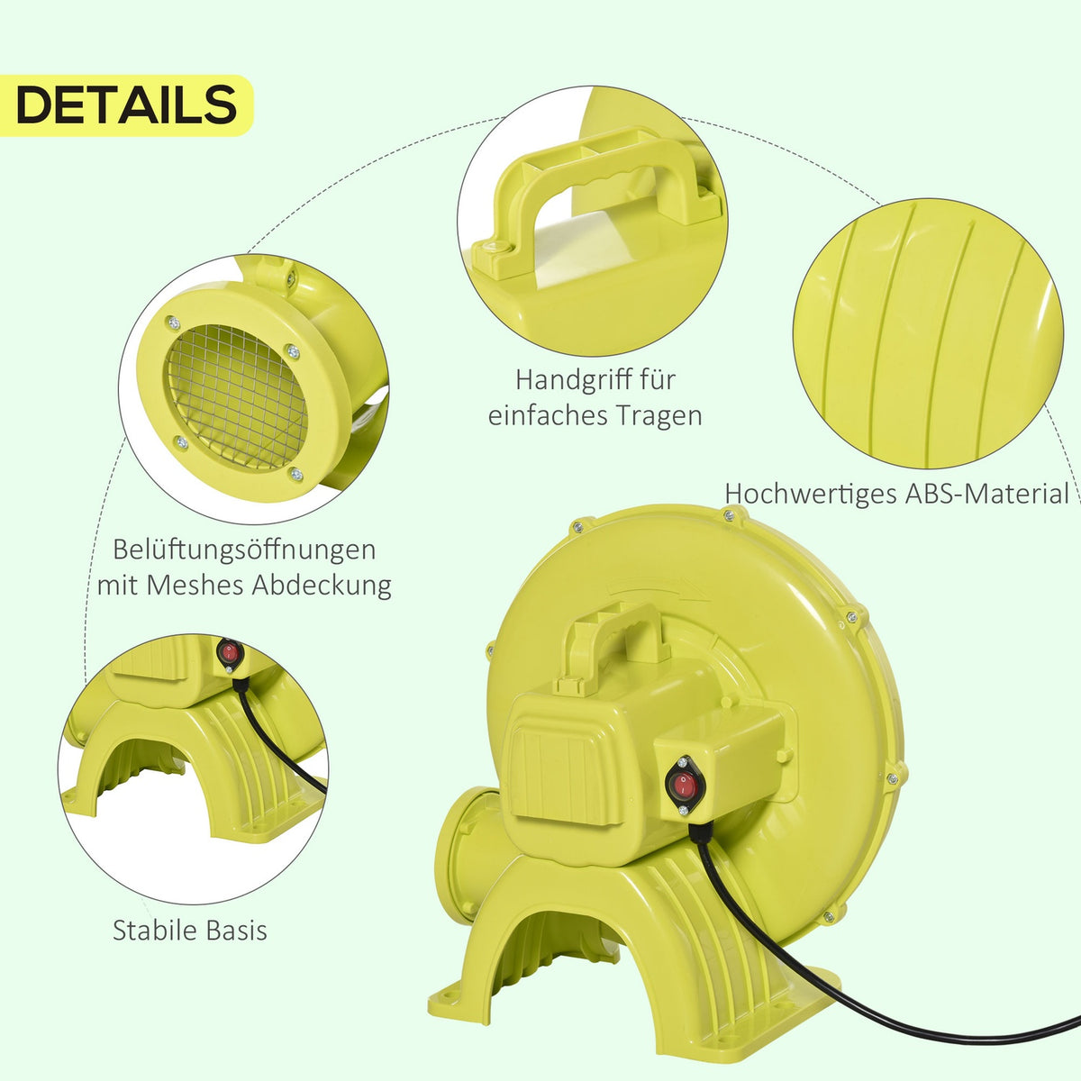 450W Electric Air Pump Bouncy Castle Blower Pump Fan Handle Continuous Blower Inflatable Toys Abs