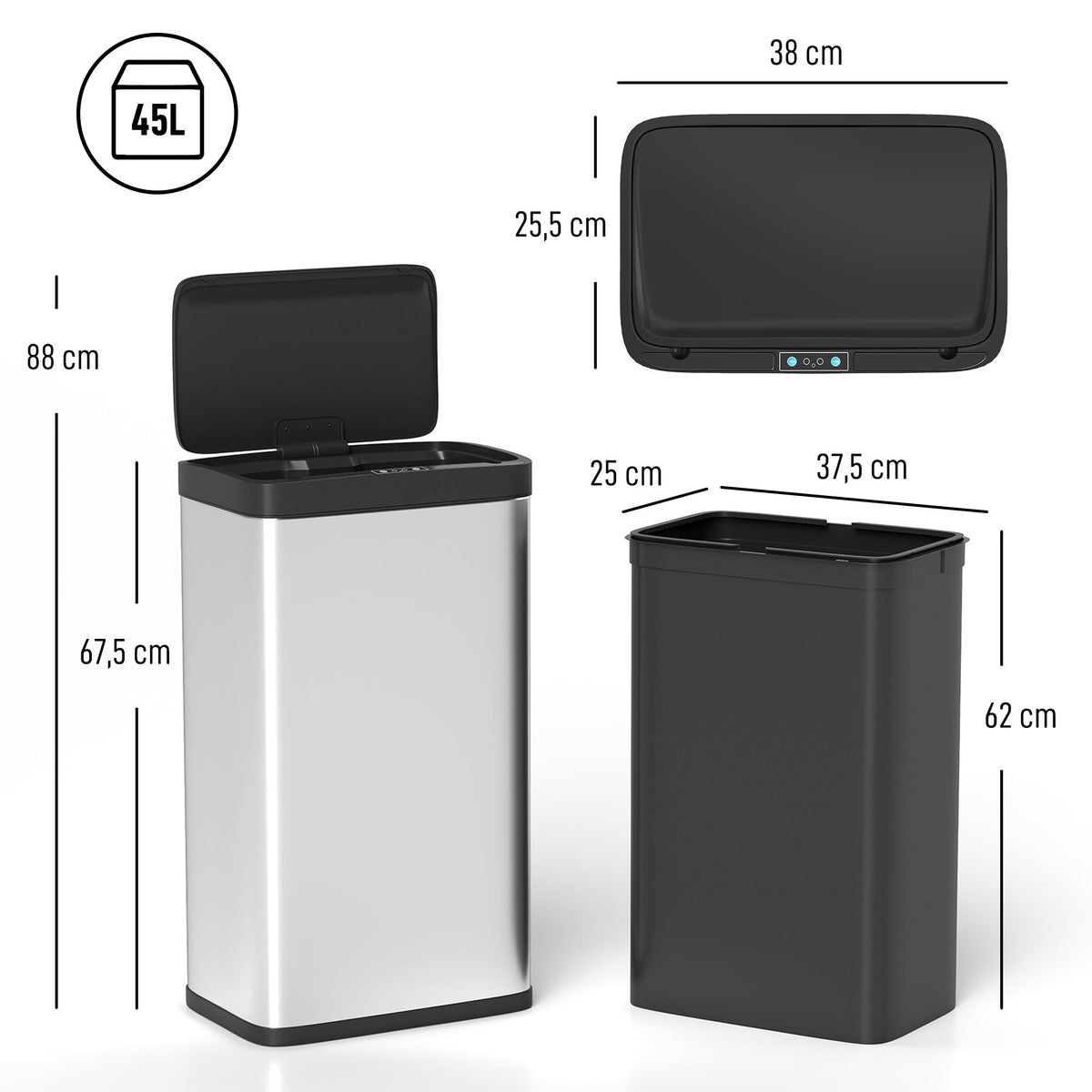 45L Sensor Trash Can, Soft-Close Lid, Stainless Steel