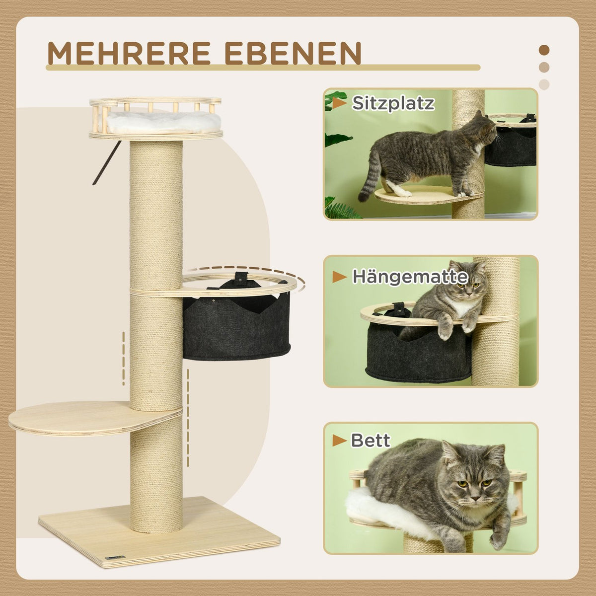 45" Scratching Post Climbing Tree With Hammock Cat Scratching Post Cat Tree With Jute Rope Posts Cat Bed Seating Platform Cat Furniture Natural