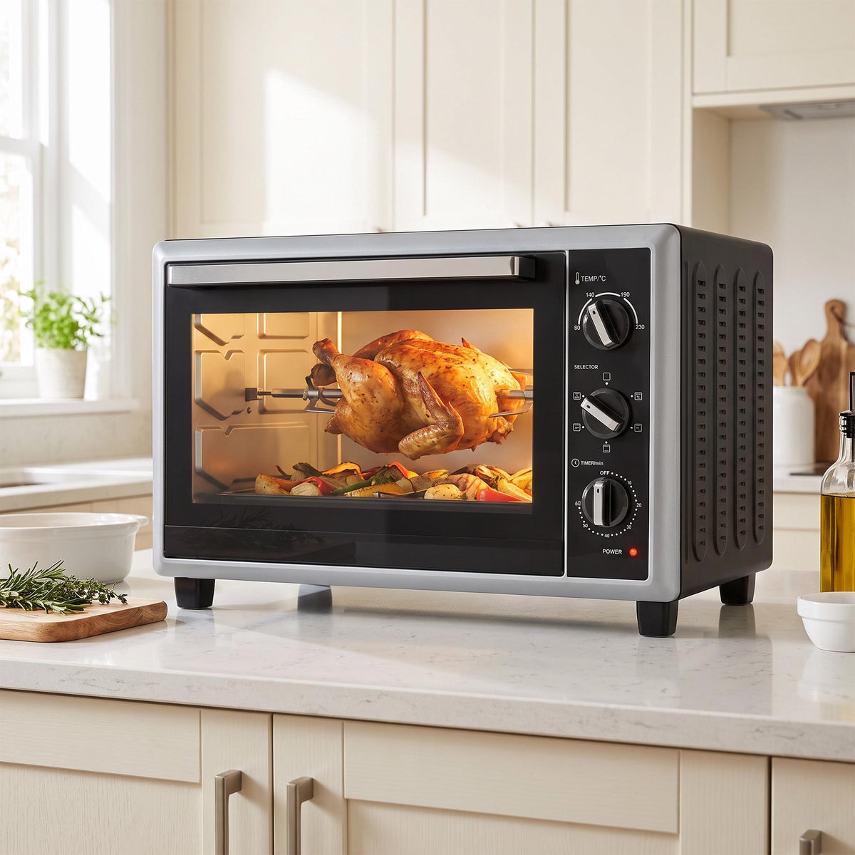 46L Mini Oven with Convection, Rotisserie, Timer, Black