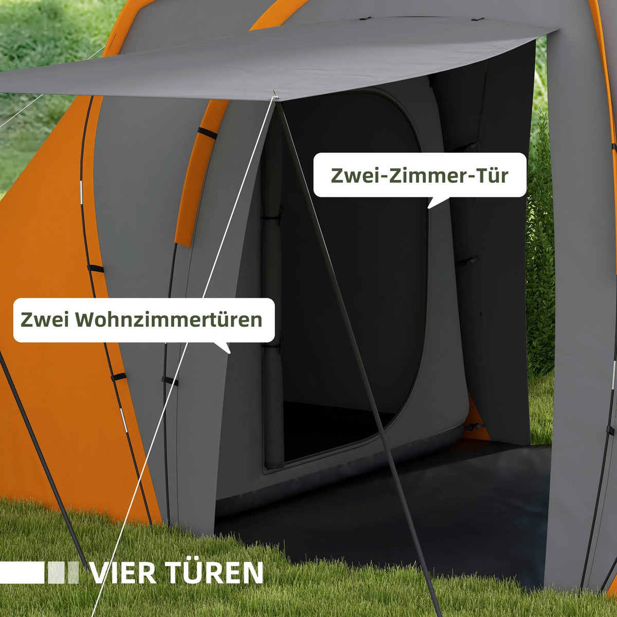 4-6 Person Tunnel Tent, 2 Bedrooms, Waterproof 2000mm