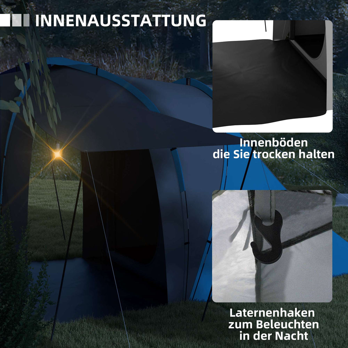 4-6 Person Tunnel Tent, 2 Bedrooms, Waterproof 2000mm