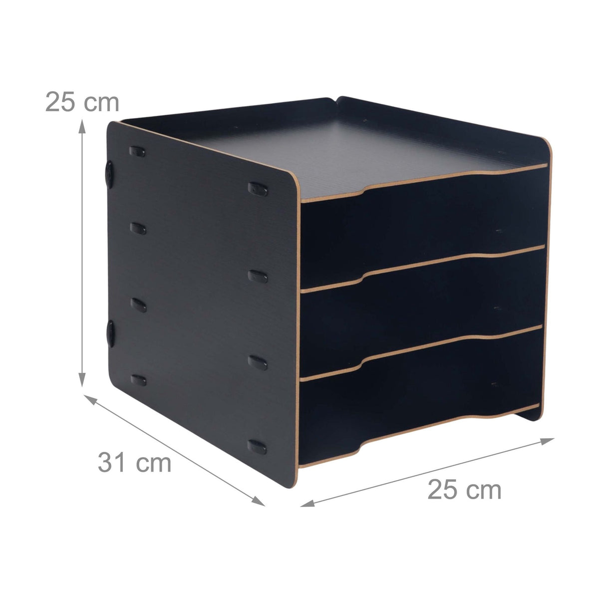 4-Compartment MDF File Tray – Wood-Effect, Black