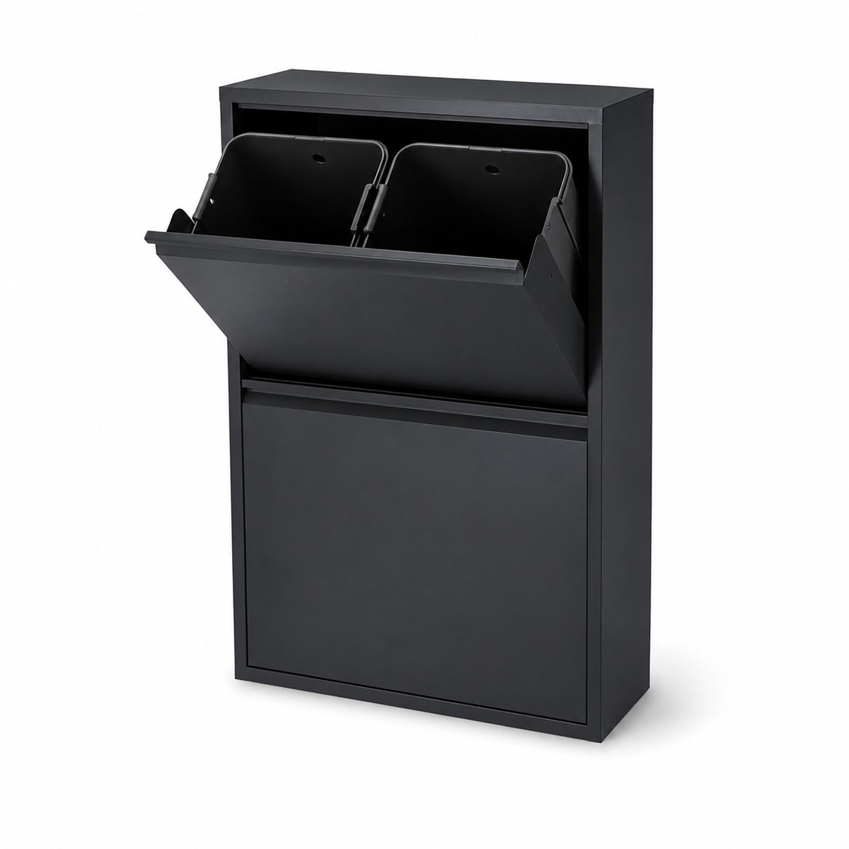 4-Compartment Waste Bin, 4x18L, Black Steel