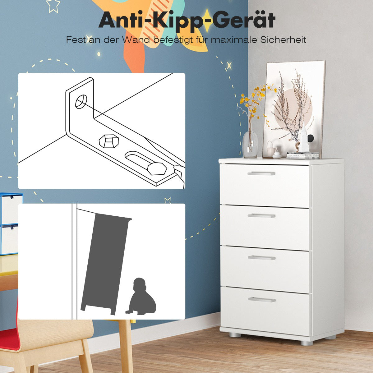 4-Drawer Chest of Drawers, Wood, 50 x 29 x 82 cm