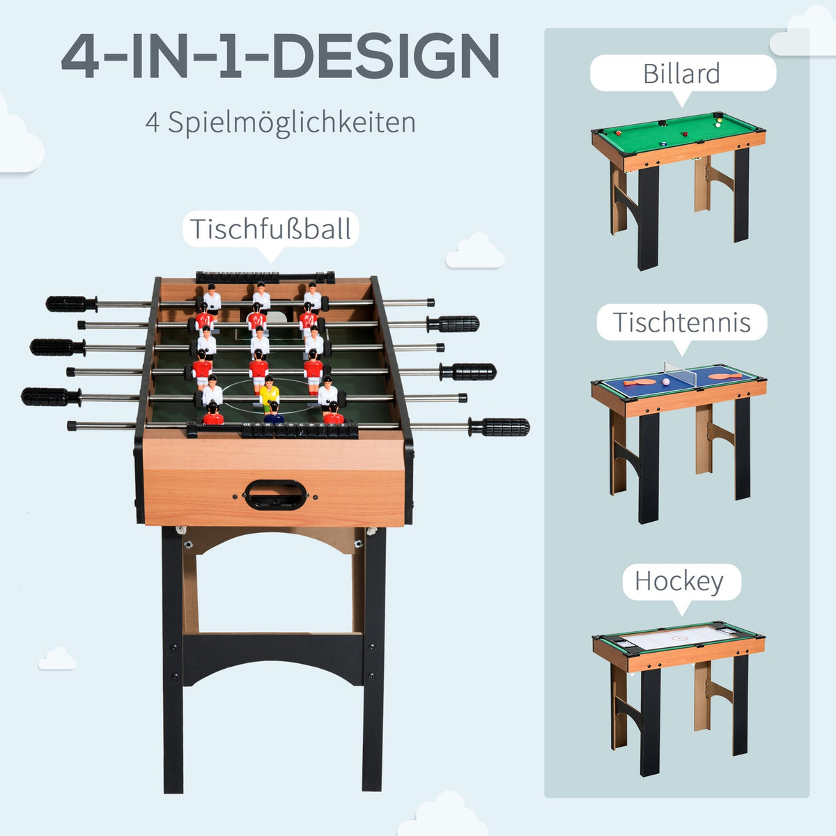4 In 1 Multi Game Table Table Football Table Football Kicker Hockey Billiard Table Tennis, Mdf, 87X43X73Cm