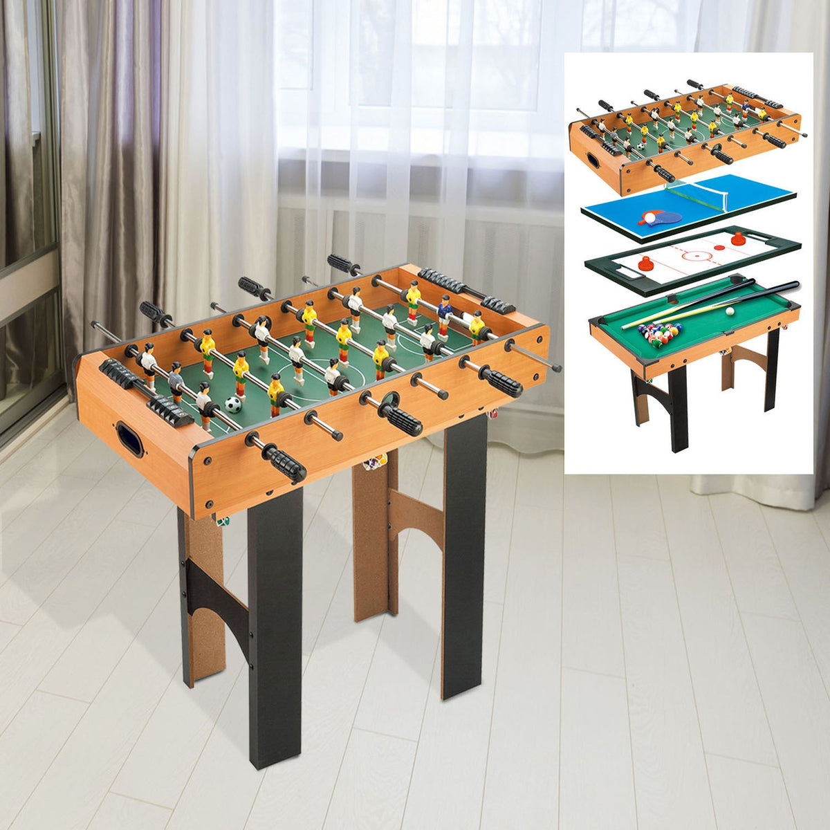 4 In 1 Multi Game Table Table Football Table Football Kicker Hockey Billiard Table Tennis, Mdf, 87X43X73Cm