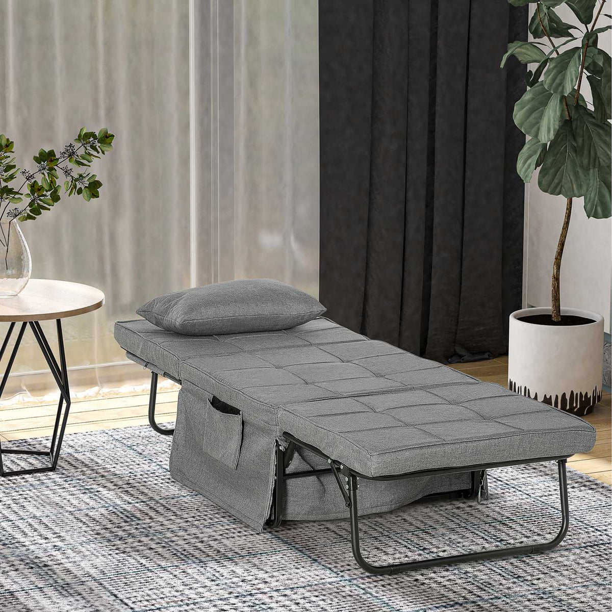 4-In-1 Single Bed Guest Bed Folding Bed Armchair Ottoman, 8 Cm Mattress, 5-Level Height Adjustable, Steel Frame, 188X75X38Cm