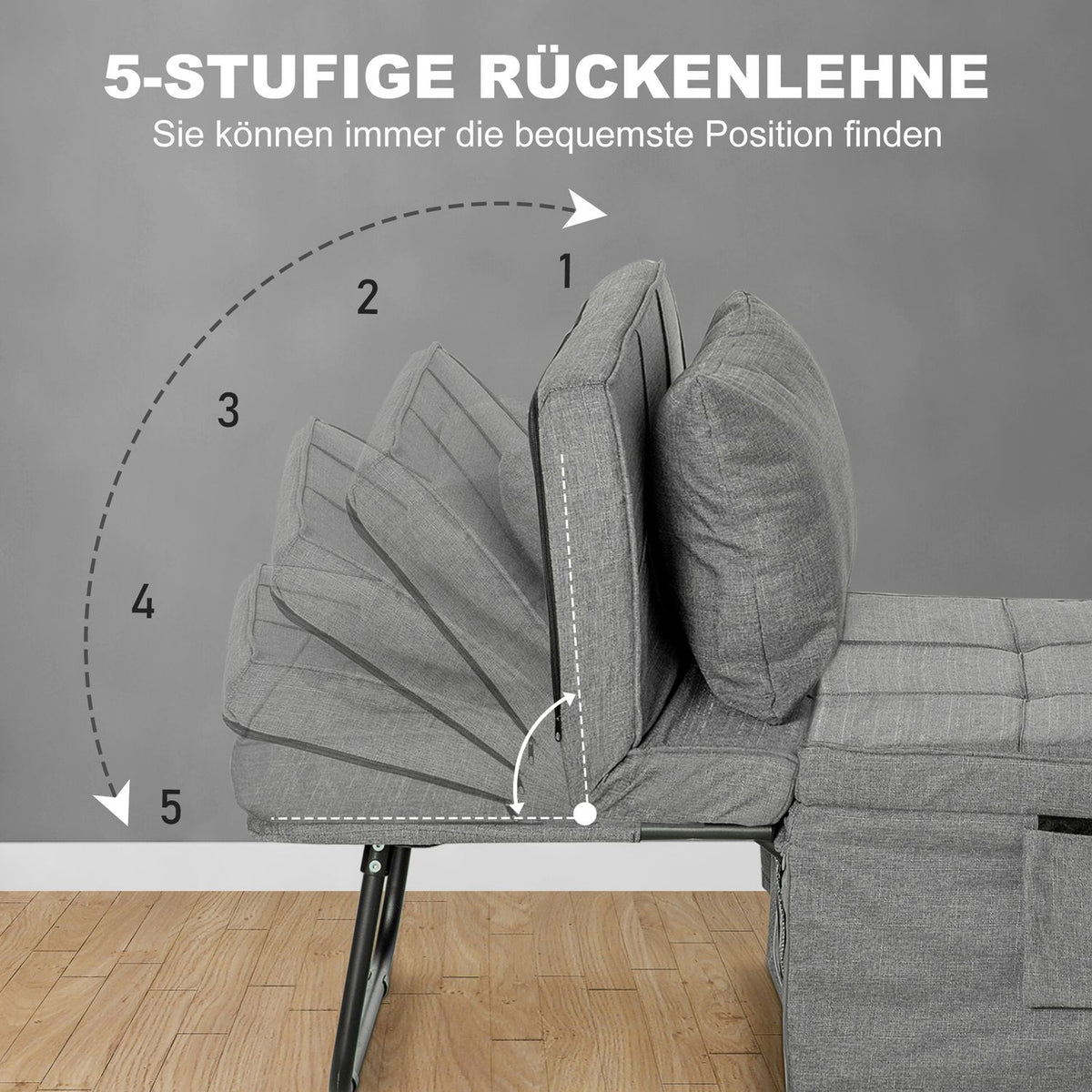 4-In-1 Single Bed Guest Bed Folding Bed Armchair Ottoman, 8 Cm Mattress, 5-Level Height Adjustable, Steel Frame, 188X75X38Cm