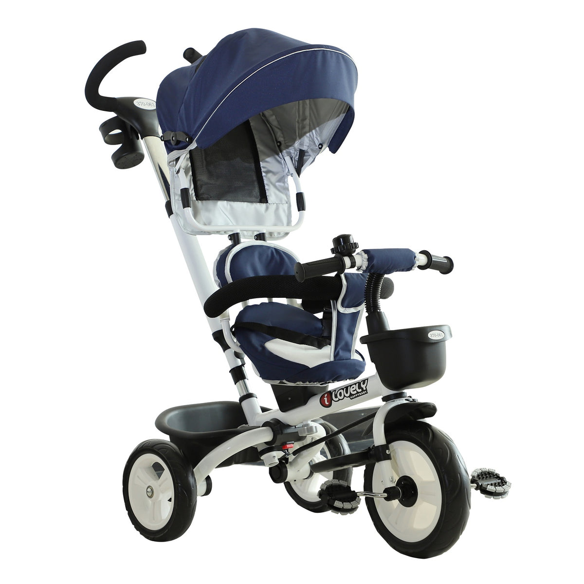 4-In-1 Tricycle Children'S Car Children'S Tricycle Children'S Bicycle With Seat Belt And Sun Canopy Aluminum Metal Plastic Blue