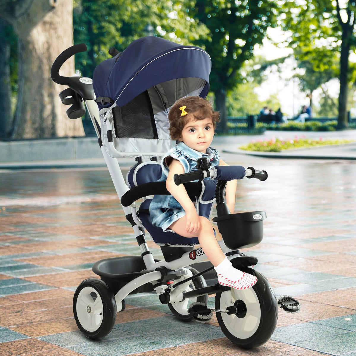 4-In-1 Tricycle Children'S Car Children'S Tricycle Children'S Bicycle With Seat Belt And Sun Canopy Aluminum Metal Plastic Blue