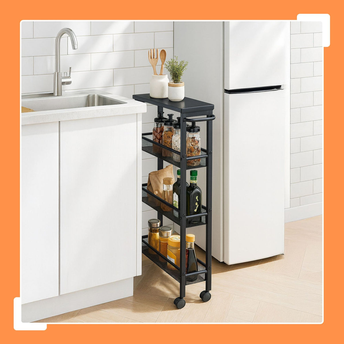 4-Level Kitchen Trolley, Metal & MDF, Mobile Storage
