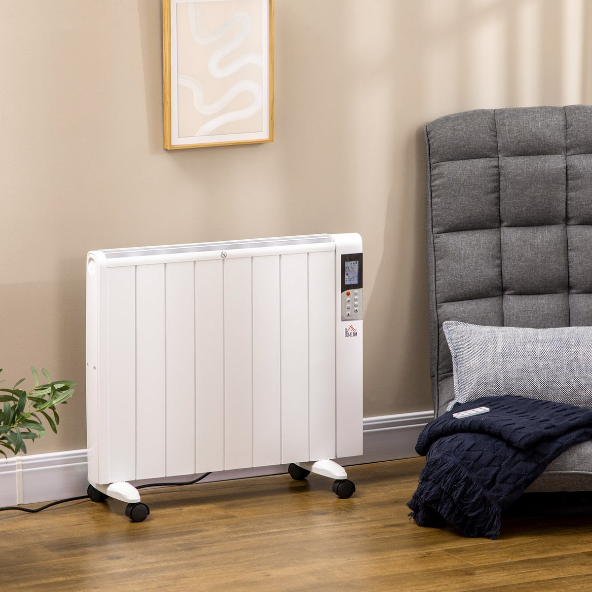 4 Mode Radiator With Lcd Display 2000W Electric Heater 2 Levels 5-35℃, Remote Control, Wheels And Protection For 15 M² Room 75 X 7.5 X 58.5 Cm