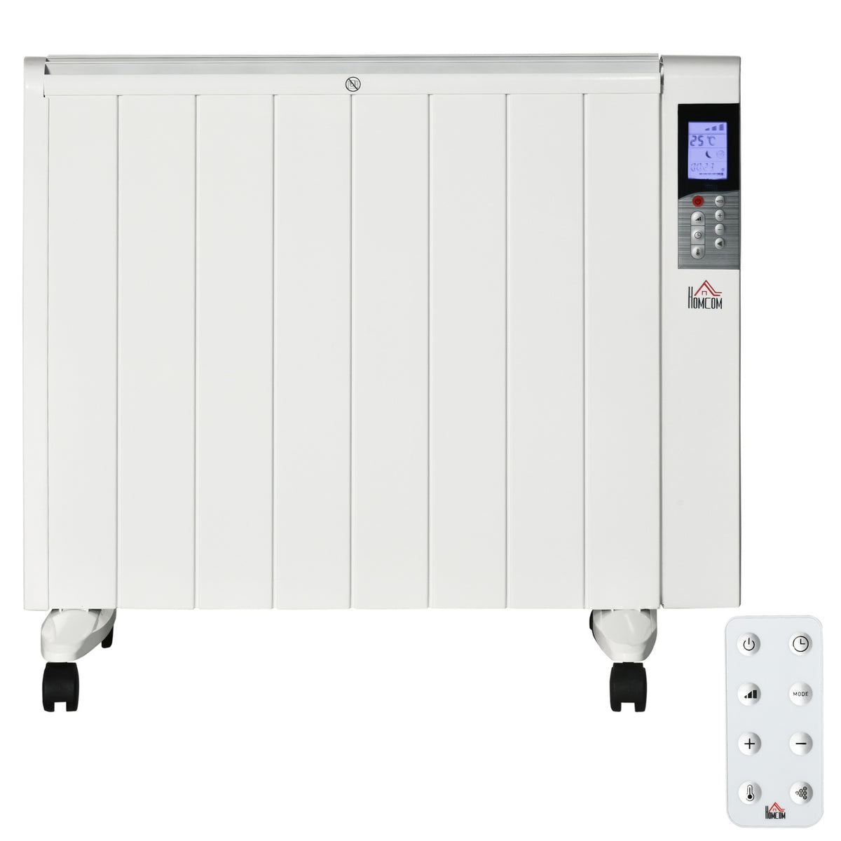 4 Mode Radiator With Lcd Display 2000W Electric Heater 2 Levels 5-35℃, Remote Control, Wheels And Protection For 15 M² Room 75 X 7.5 X 58.5 Cm