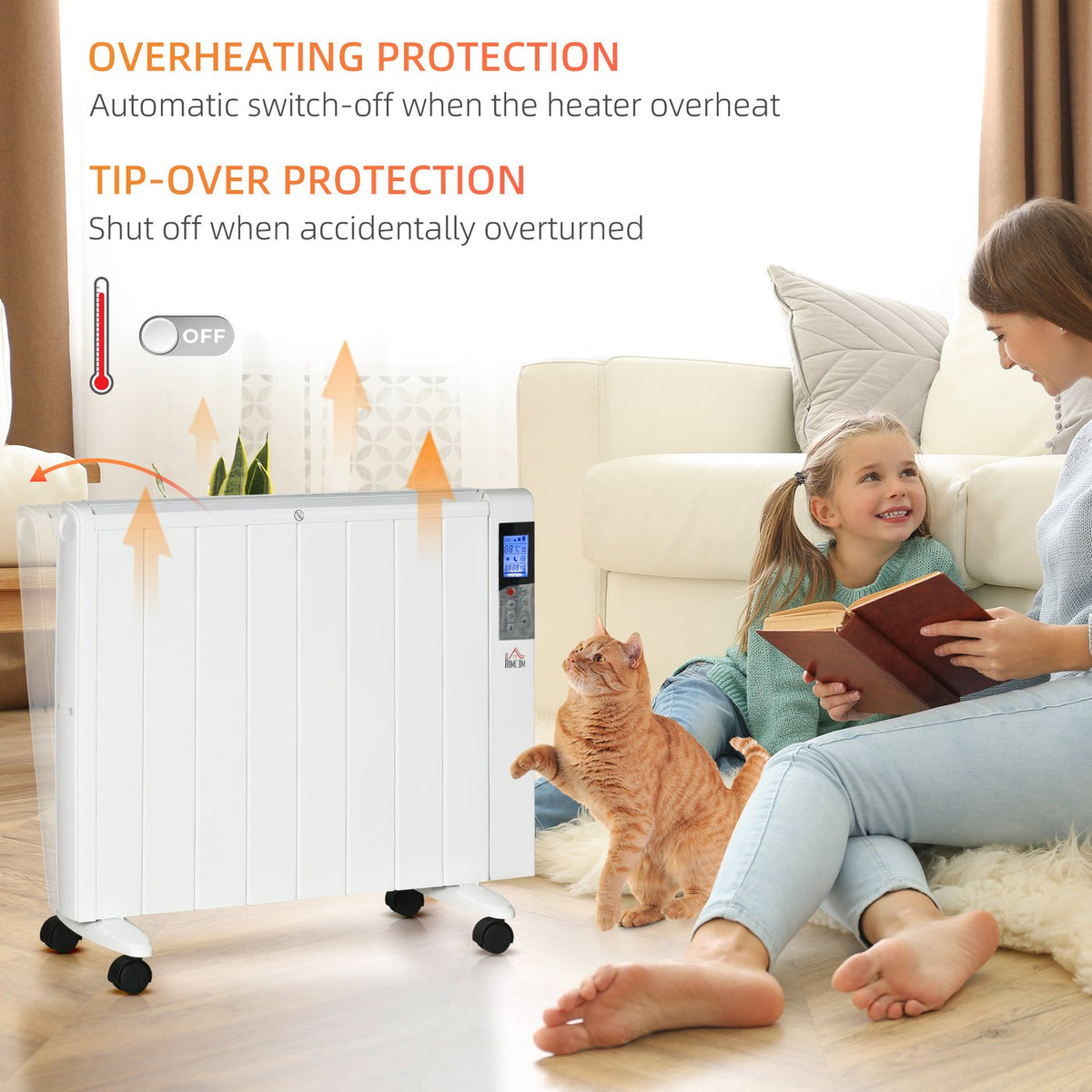 4 Mode Radiator With Lcd Display 2000W Electric Heater 2 Levels 5-35℃, Remote Control, Wheels And Protection For 15 M² Room 75 X 7.5 X 58.5 Cm