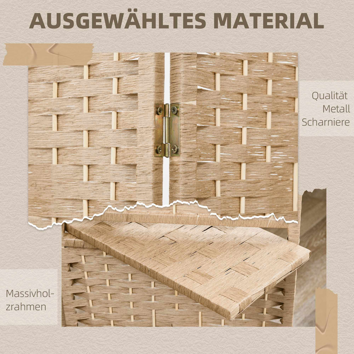 4-Panel Folding Room Divider with Shelves, Natural Wood