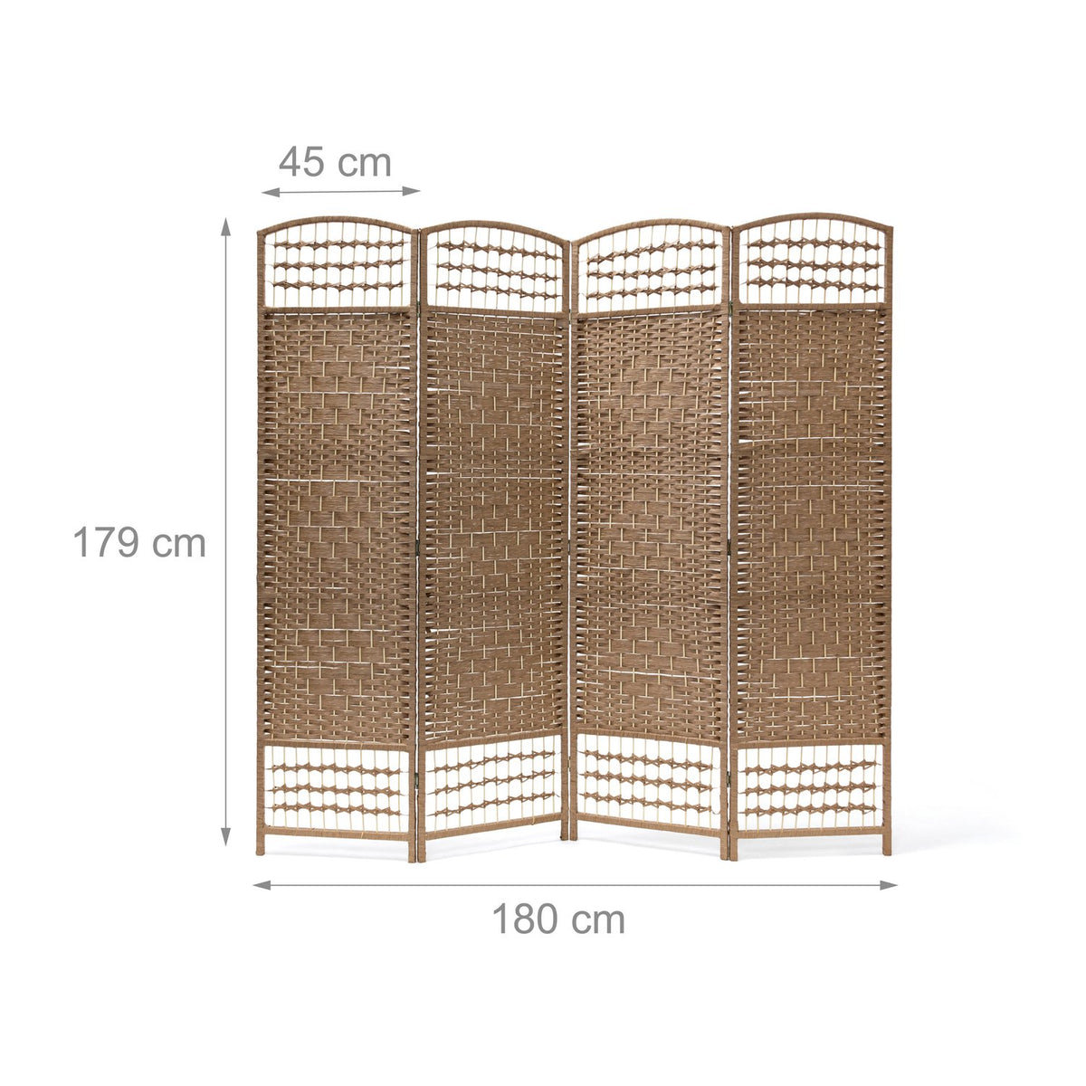 4 Panel Wooden Room Divider, Natural Finish