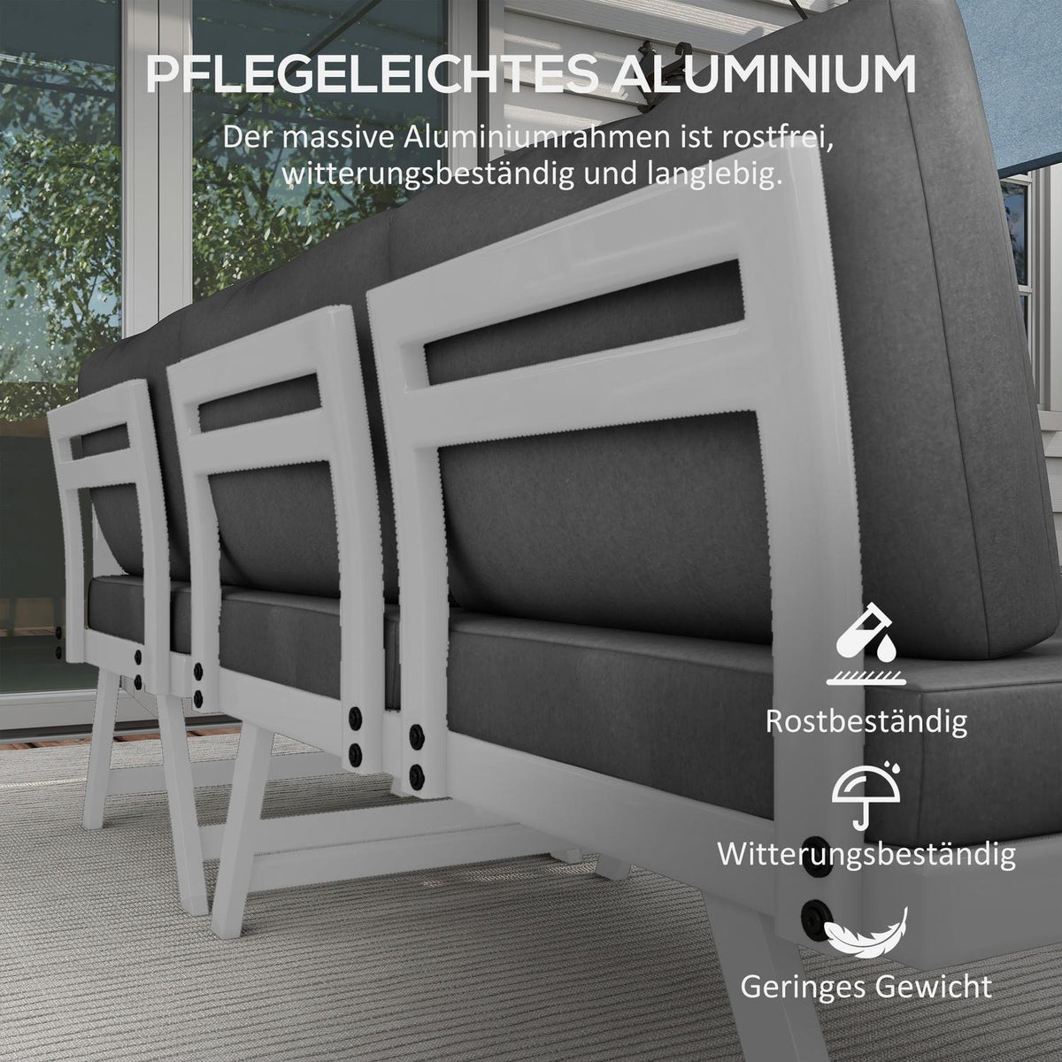 4 Pcs. Garden Furniture Set, Balcony Furniture Set With Corner Sofa, Double Sofa, Coffee Table, Garden Lounge Set With Seat Cushion, Gray
