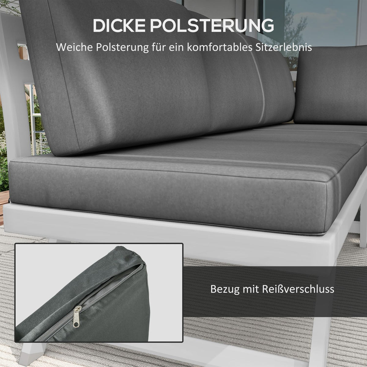 4 Pcs. Garden Furniture Set, Balcony Furniture Set With Corner Sofa, Double Sofa, Coffee Table, Garden Lounge Set With Seat Cushion, Gray