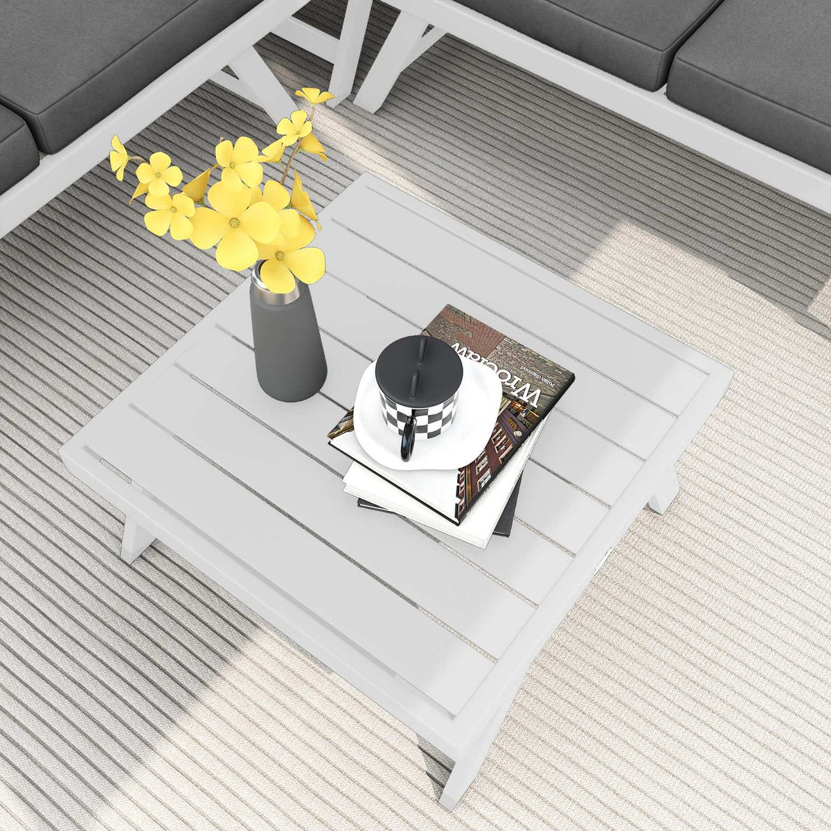 4 Pcs. Garden Furniture Set, Balcony Furniture Set With Corner Sofa, Double Sofa, Coffee Table, Garden Lounge Set With Seat Cushion, Gray