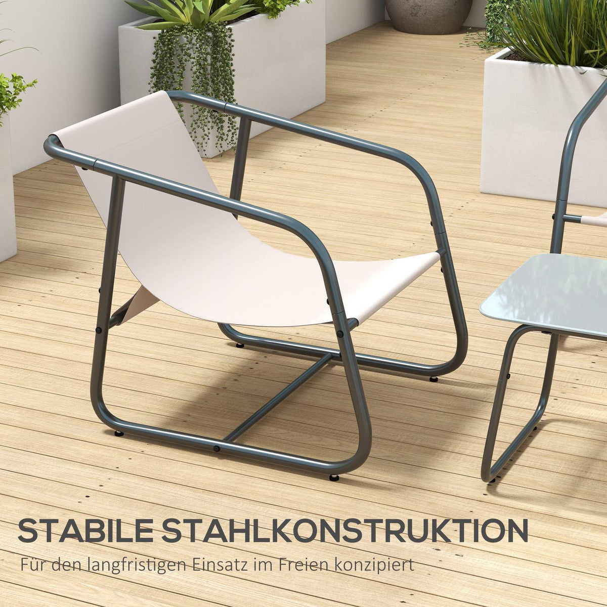 4 Pcs. Garden Furniture Set, Seating Group With 2 Armchairs, 1 Two-Seater, 1 Coffee Table Made Of Tempered Glass, Garden Furniture For Balcony, Terrace, Mesh, Cream