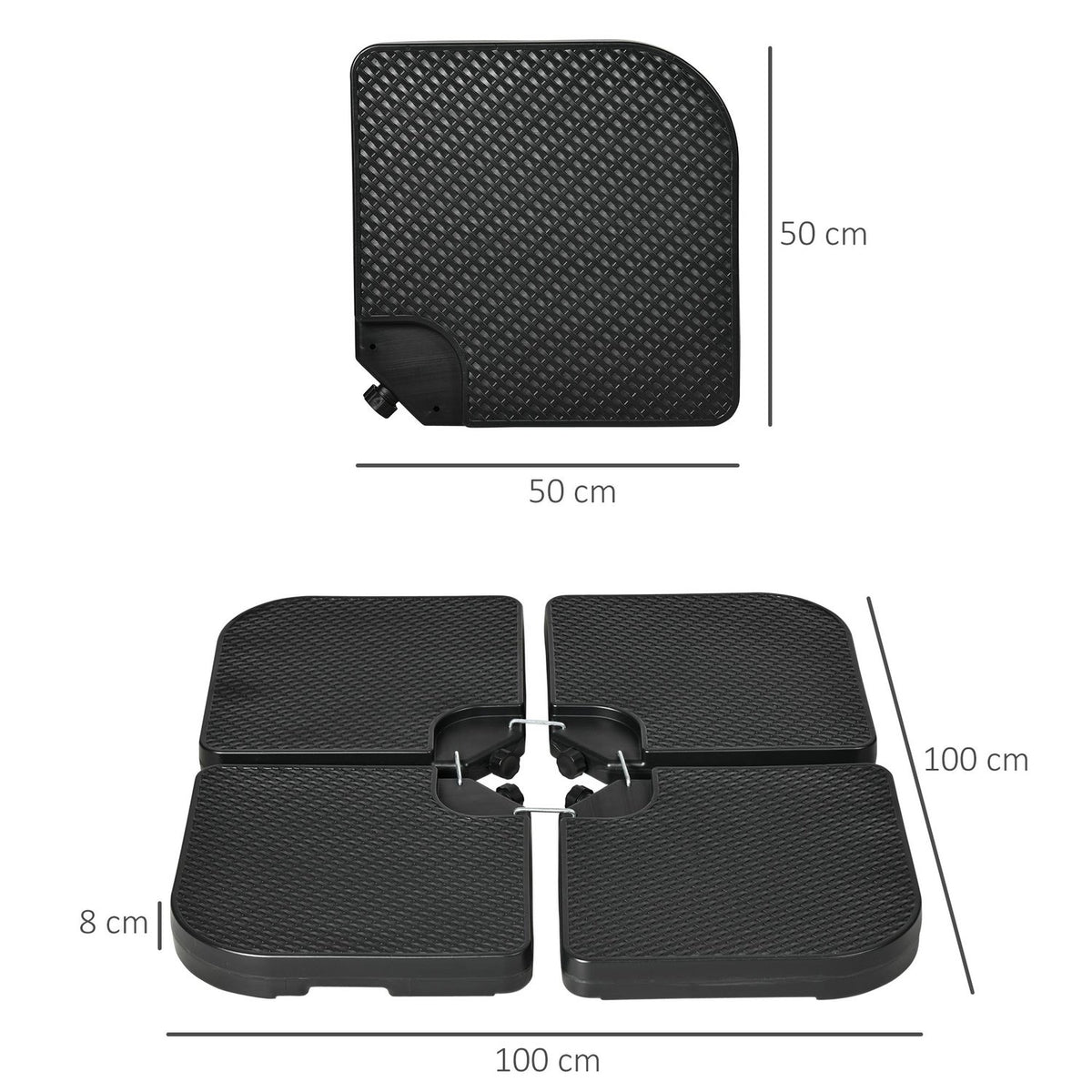 4 Pcs. Parasol Weight, Weatherproof Parasol Weight For Cantilever Parasol With Handle, Can Be Filled With 80 Kg Of Sand Or 60 Kg Of Water, Hdpe, Black