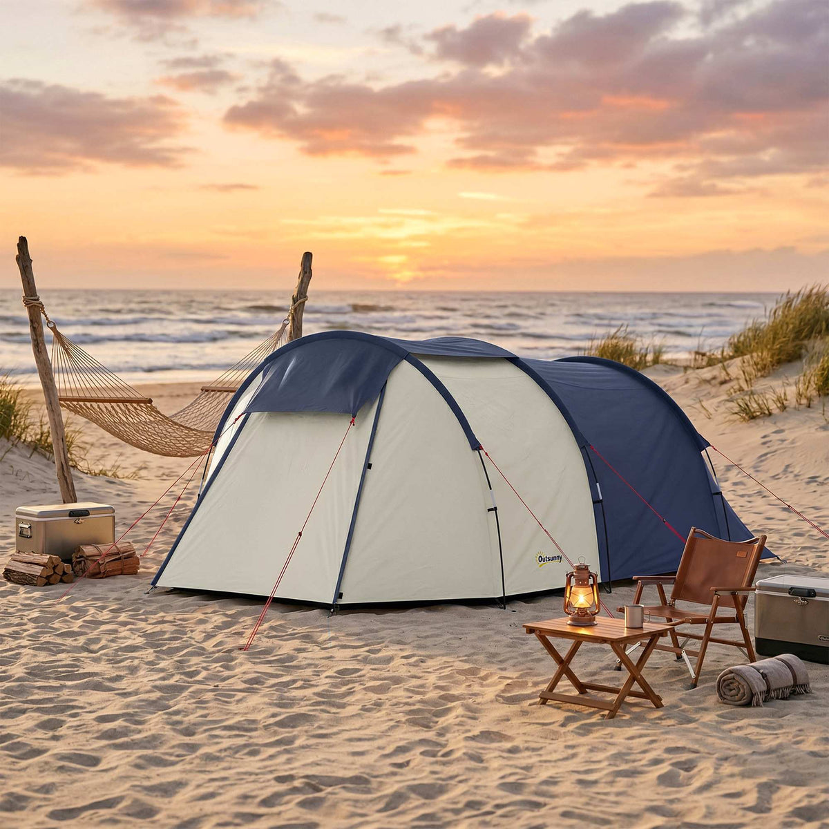 4-Person Family Tunnel Tent with Living Area, 3000mm Waterproof