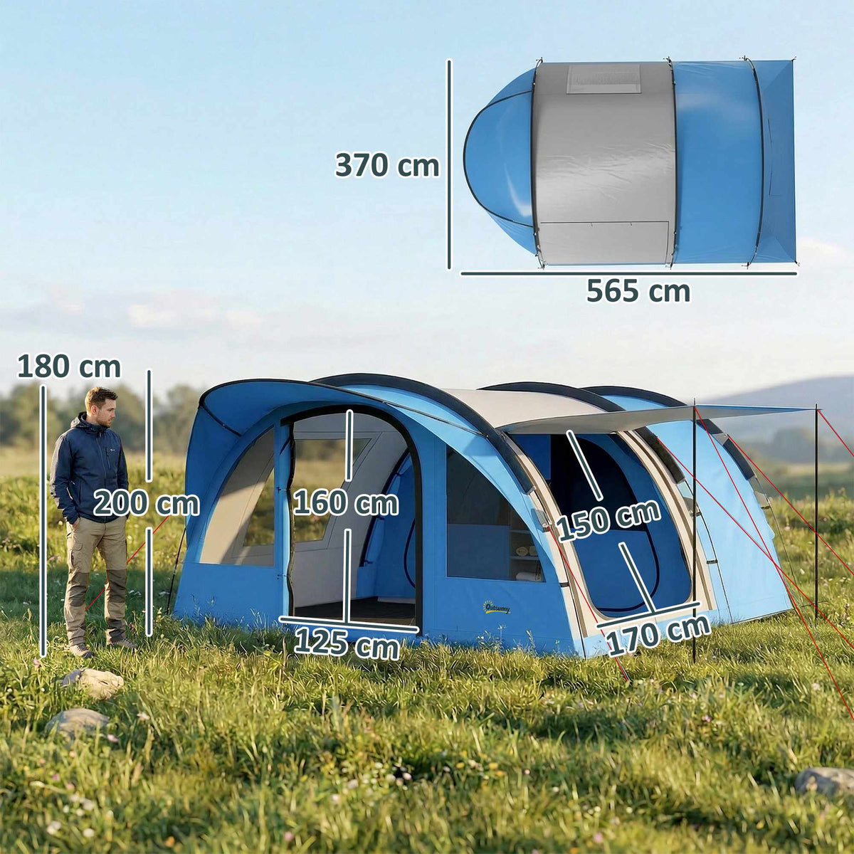 4-Person Family Tunnel Tent with Removable Divider