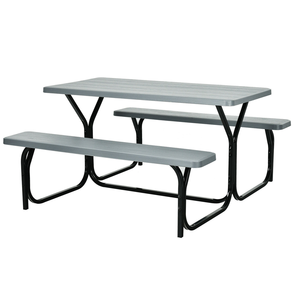 4-Person HDPE Picnic Table With Benches, Gray