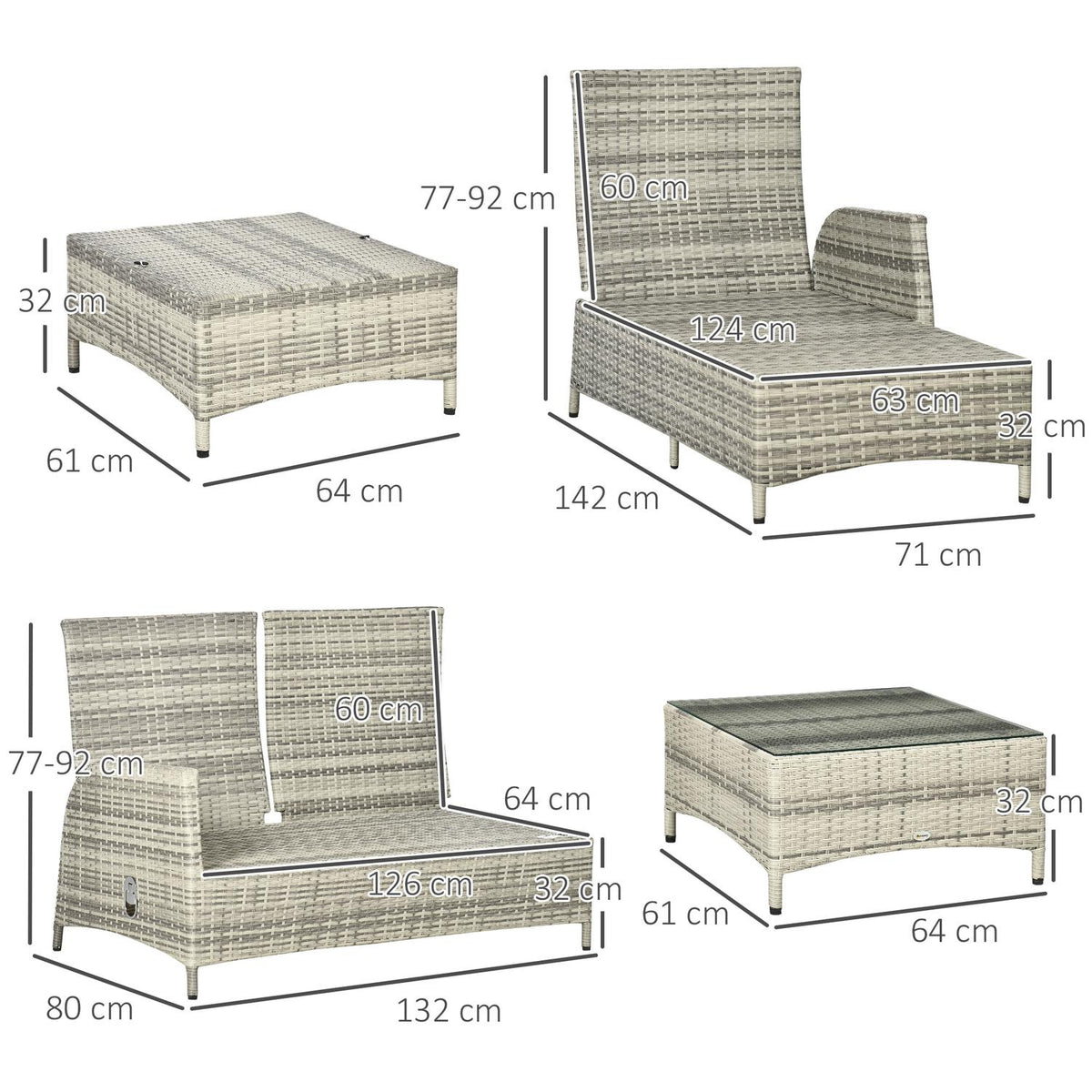 4 Person Pe Rattan Garden Furniture Set Weather Resistant Removable Gray Covers