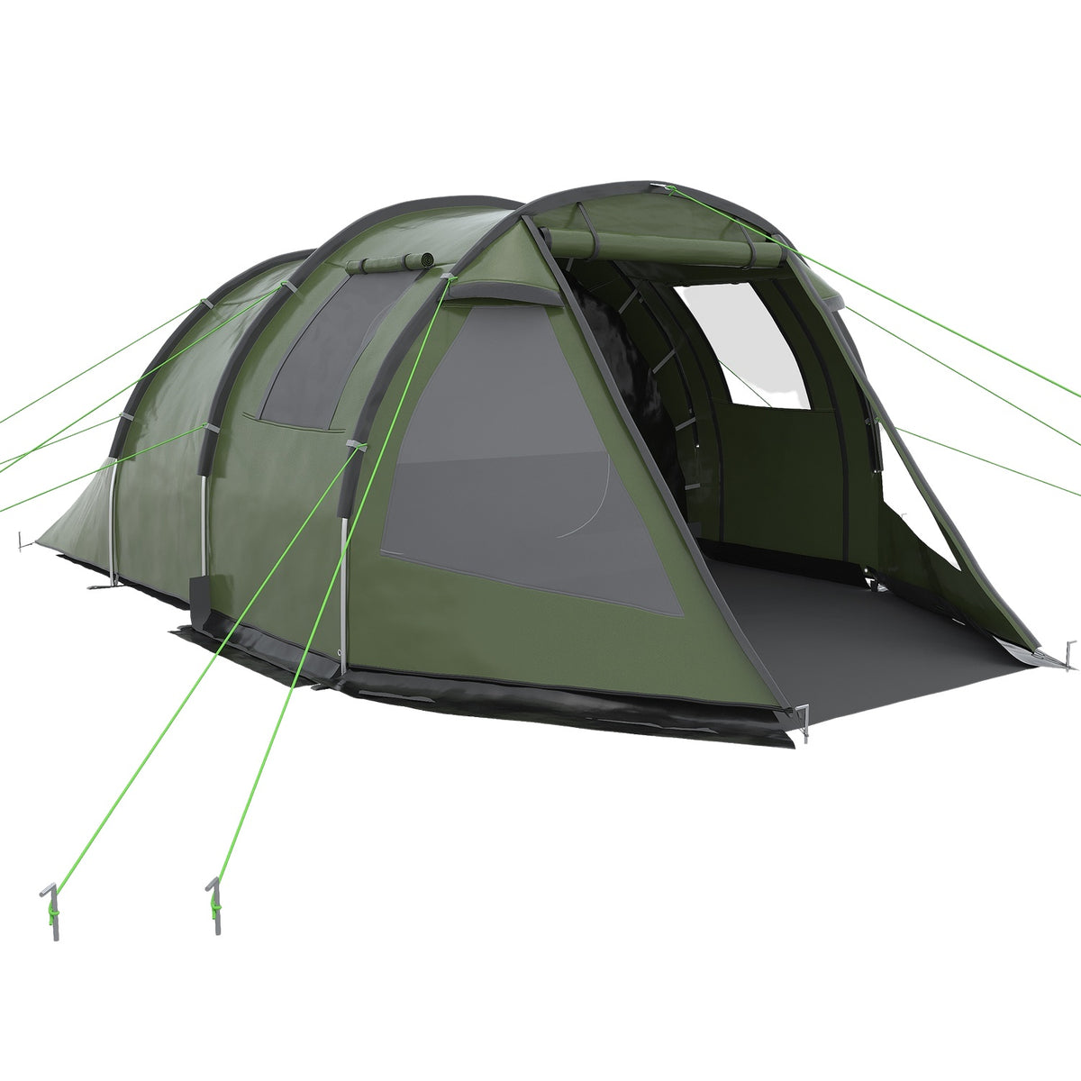 4 Person Tunnel Tent Camping Tent With Uv Protection Window Family Tent With Carry Bag 2000Mm Hydrostatic Head Trekking Green