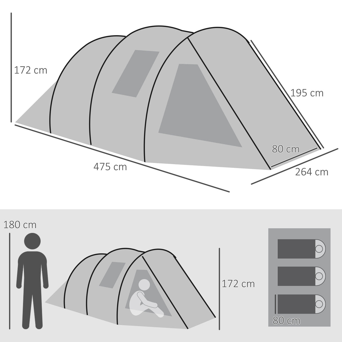 4 Person Tunnel Tent Camping Tent With Uv Protection Window Family Tent With Carry Bag 2000Mm Hydrostatic Head Trekking Green