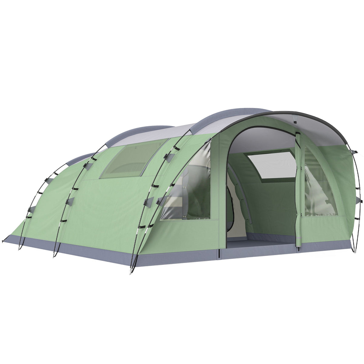 4-Person Tunnel Tent with 2 Rooms, 196cm Height, Waterproof
