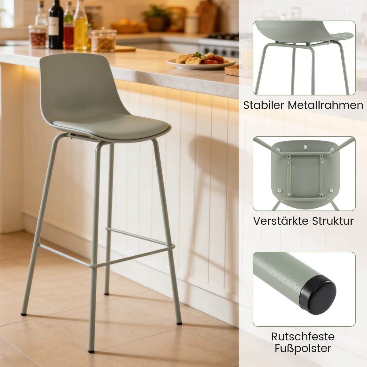 4-Piece Bar Stool Set, Faux Leather, Ergonomic Backrest