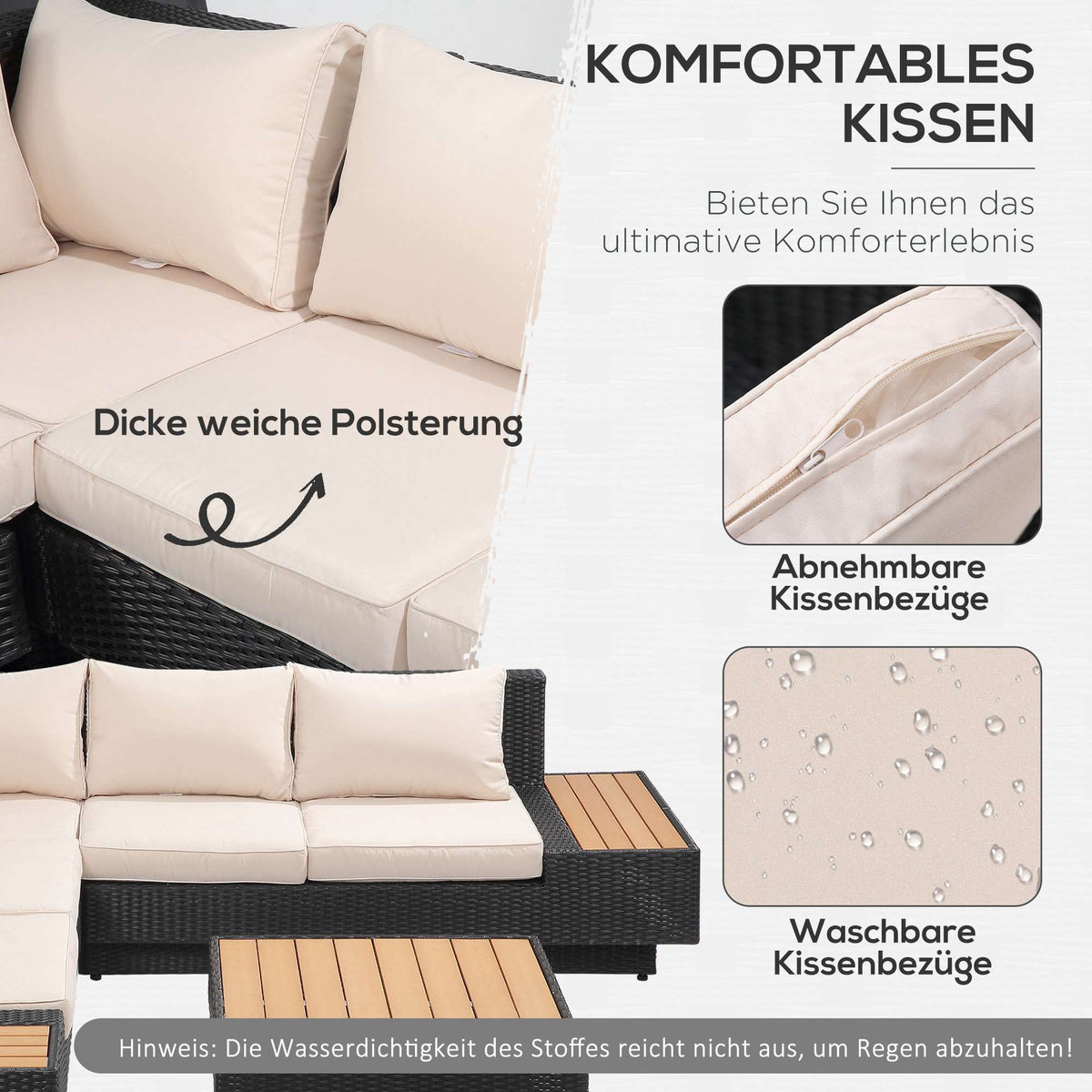 4-Piece Black Polyrattan Outdoor Lounge Set with Cushions