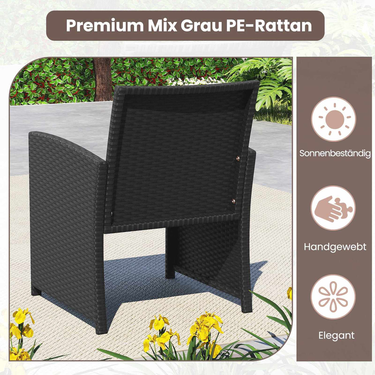 4-Piece Black Rattan Garden Sofa Set with Glass Table