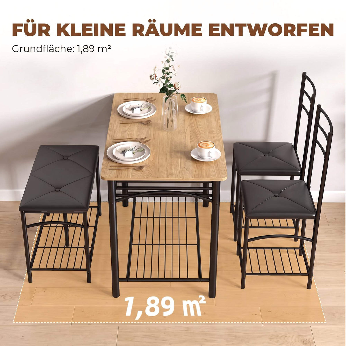 4-Piece Dining Set, Industrial Table with Chairs & Bench