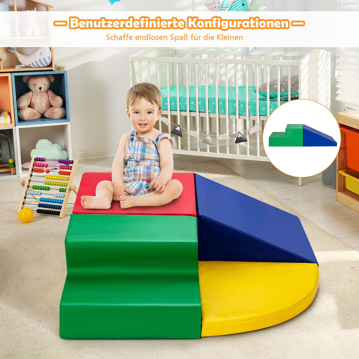4-Piece Foam Climbing Blocks Set, PU Cover, Indoor Play