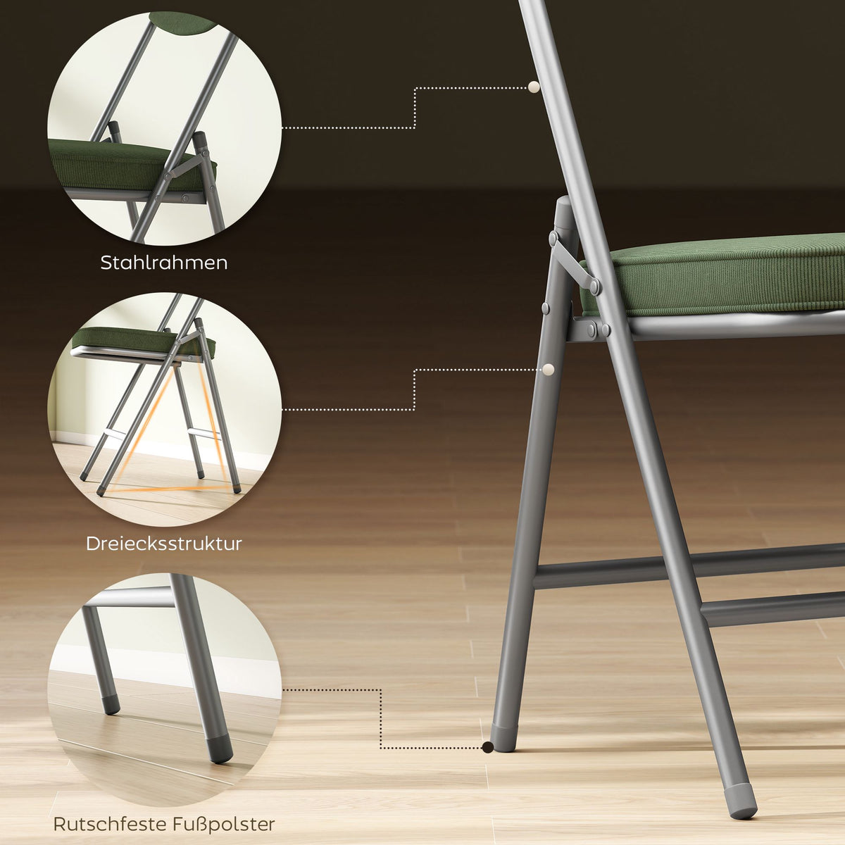 4-Piece Folding Chair Set, Corduroy, Steel Frame, Green