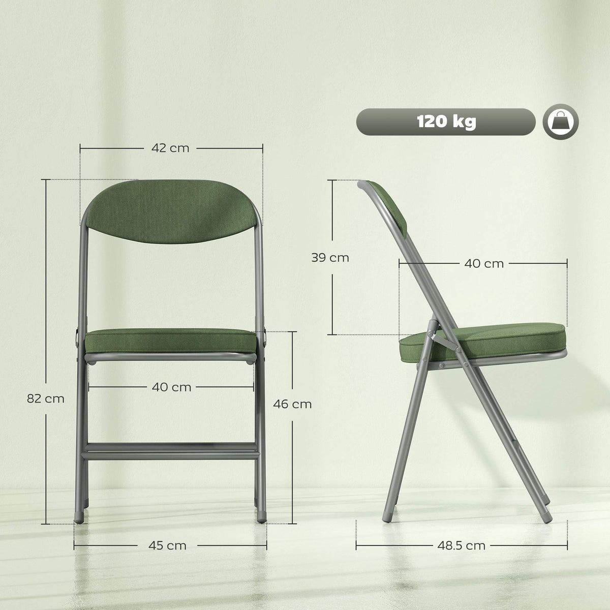 4-Piece Folding Chair Set, Corduroy, Steel Frame, Green