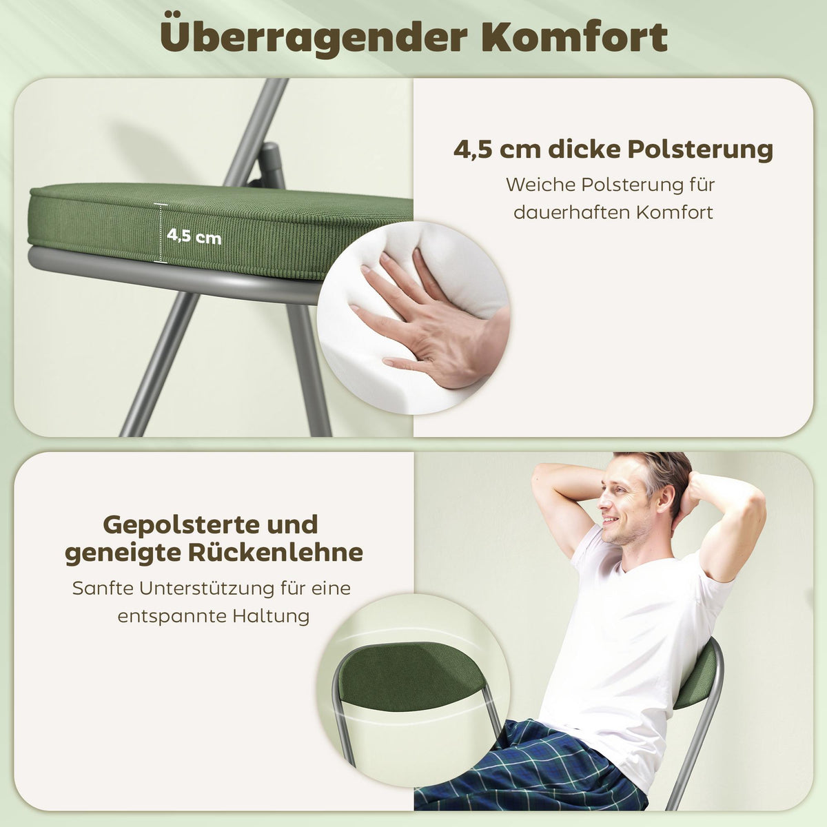 4-Piece Folding Chair Set, Corduroy, Steel Frame, Green