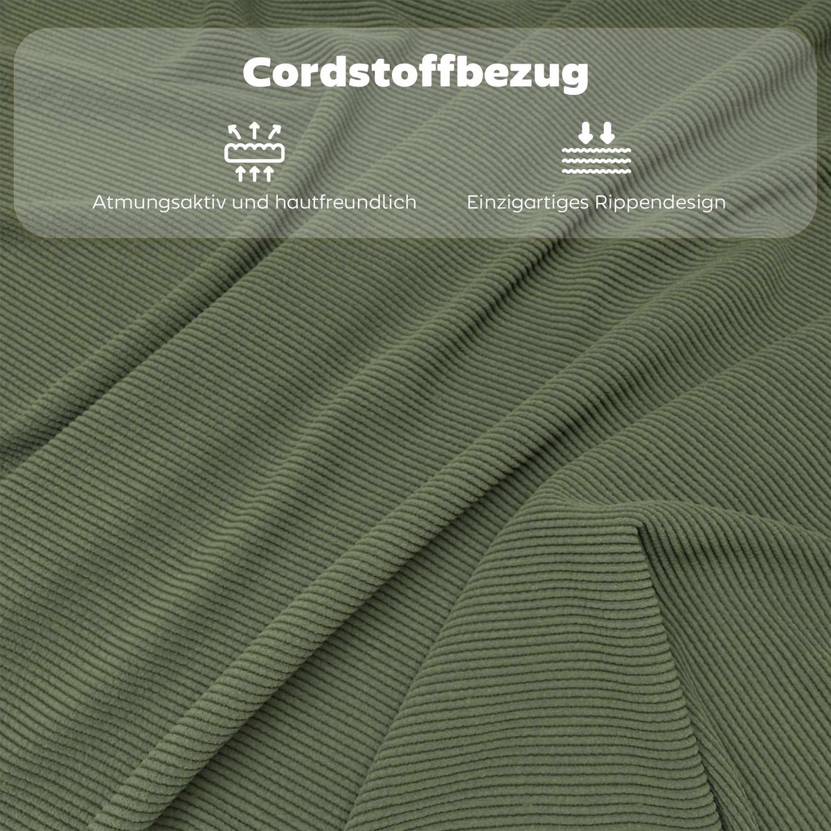 4-Piece Folding Chair Set, Corduroy, Steel Frame, Green