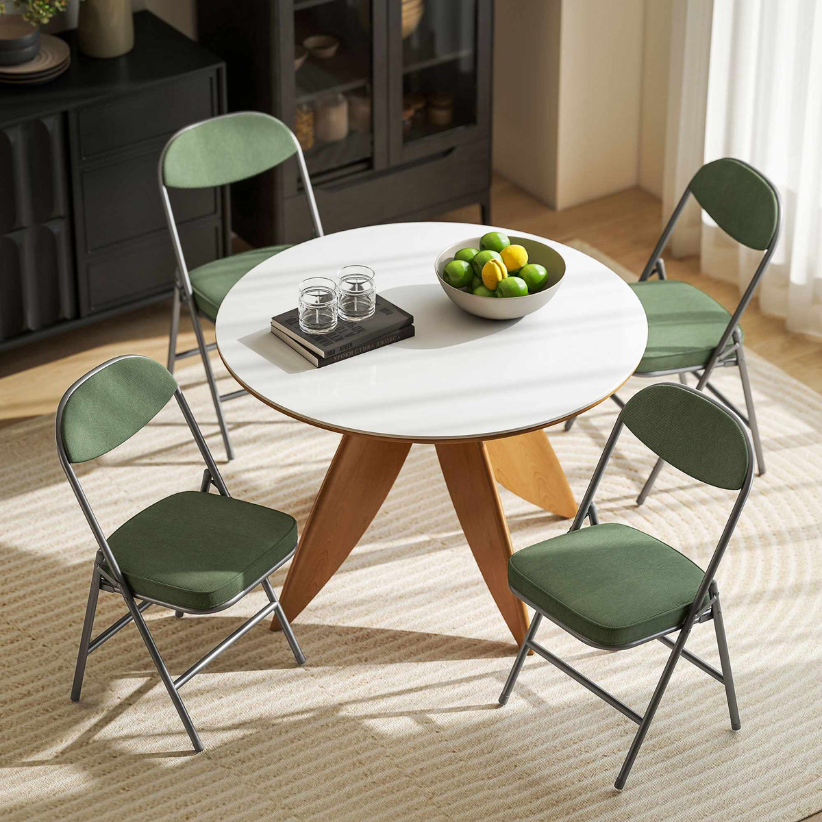 4-Piece Folding Chair Set, Corduroy, Steel Frame, Green