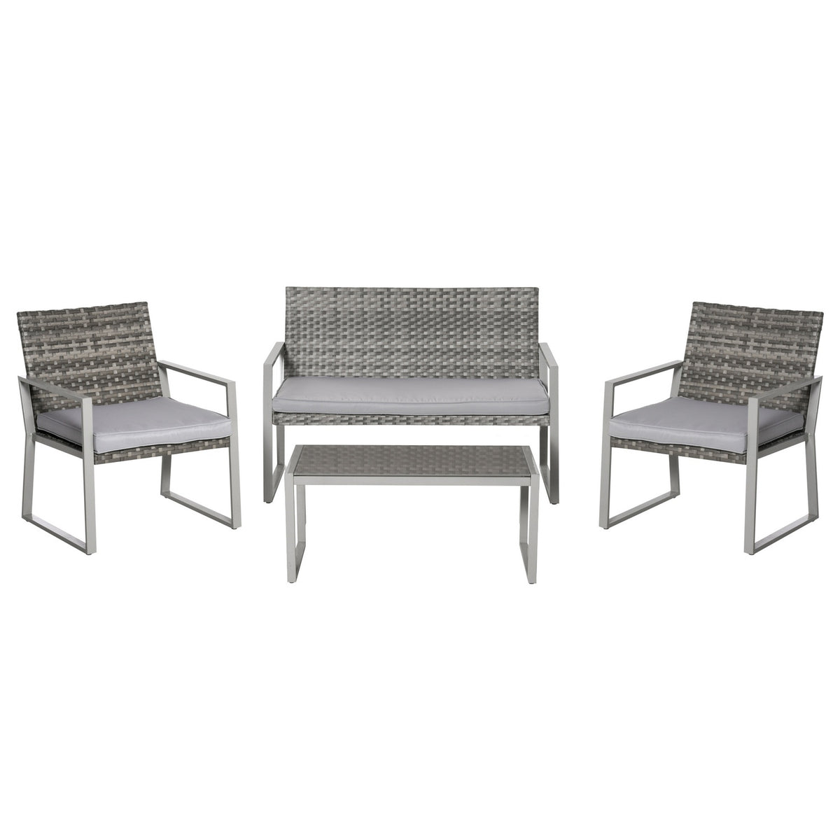 4-Piece Garden Furniture Set With Sofa And Seat Cushions, Coffee Table, Steel And Pe Rattan, Grey
