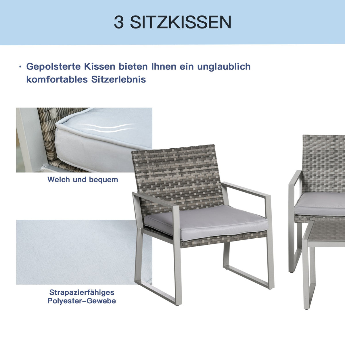 4-Piece Garden Furniture Set With Sofa And Seat Cushions, Coffee Table, Steel And Pe Rattan, Grey