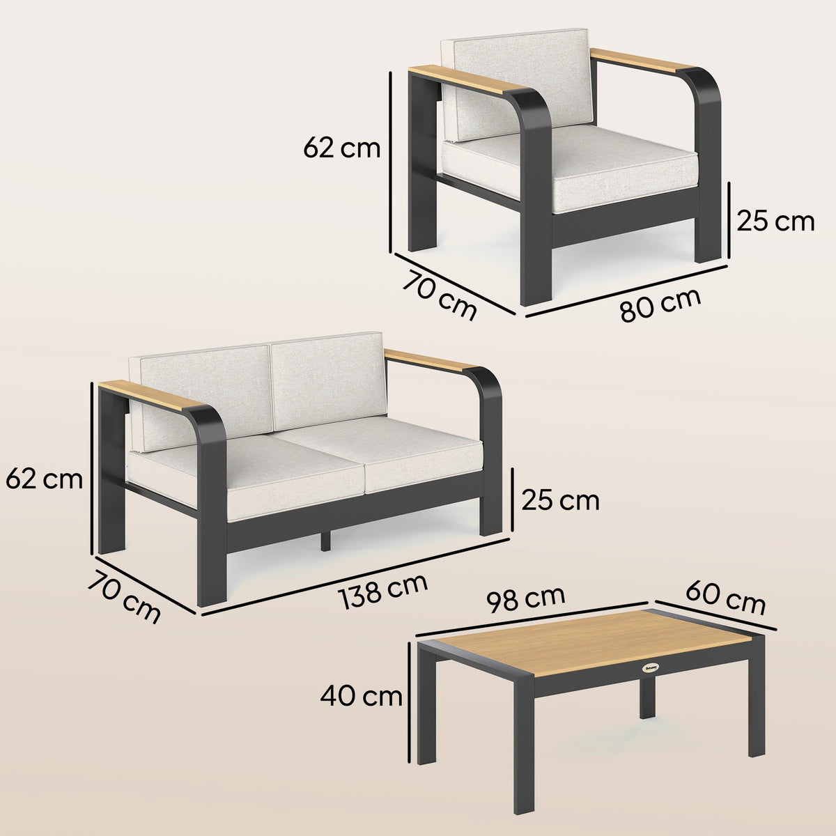 4-Piece Modular Patio Furniture Set with Deep Seats