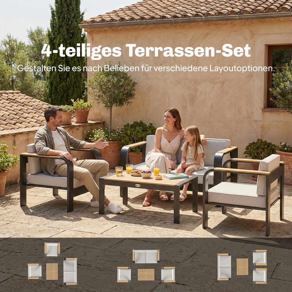 4-Piece Modular Patio Furniture Set with Deep Seats