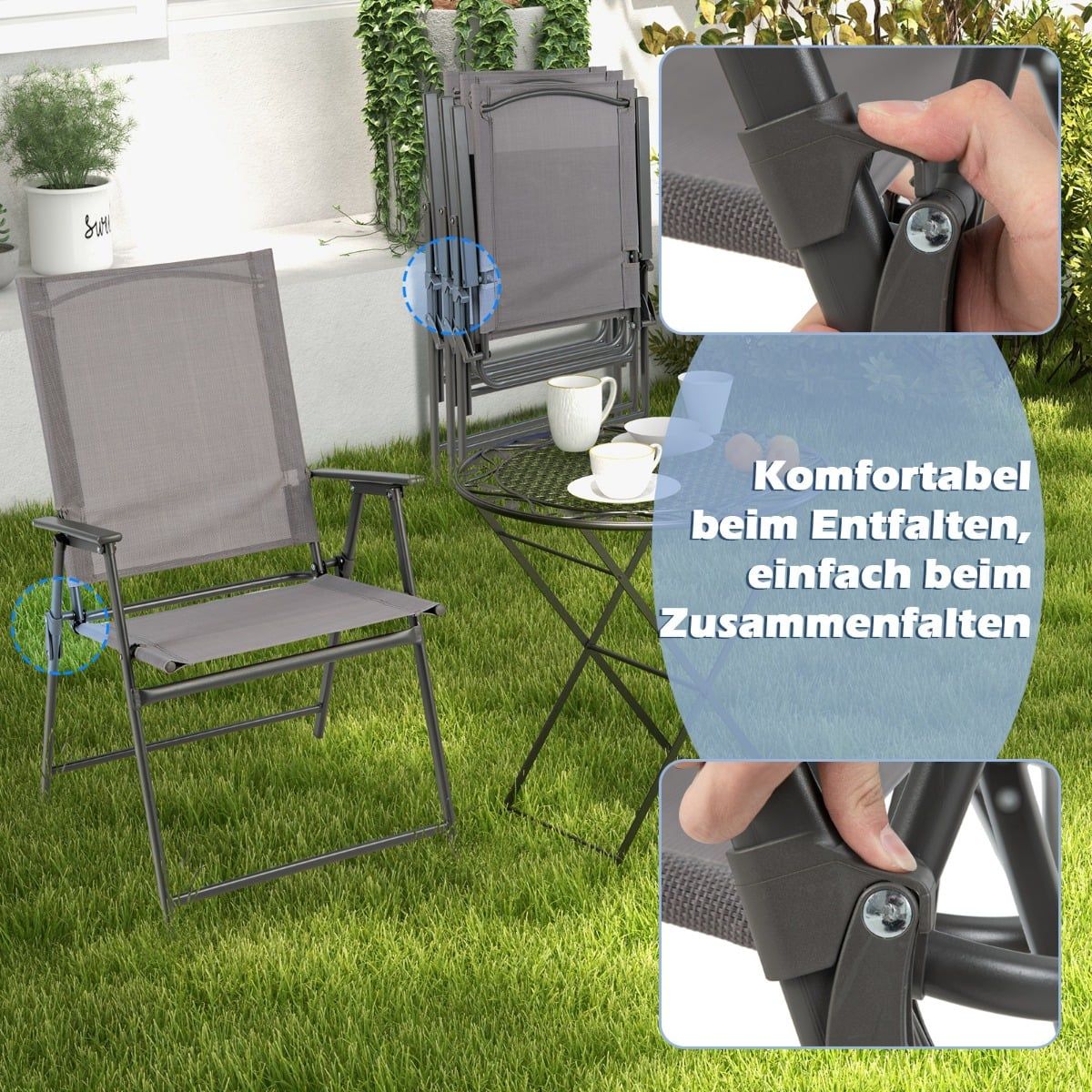 4-Piece Outdoor Folding Chair Set – Grey, High Back